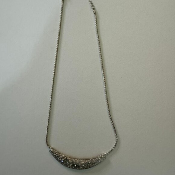 Beautiful Filigree Silver Tone Collar Necklace- Rhinestones, Twisted Adj Chain - Picture 8 of 8